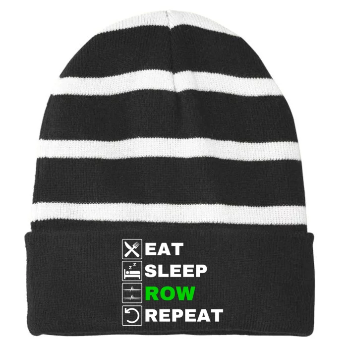 Eat Sleep Row Repeat, Erg Rowing Crew, Rowing Oar, Row Crew Striped Beanie with Solid Band