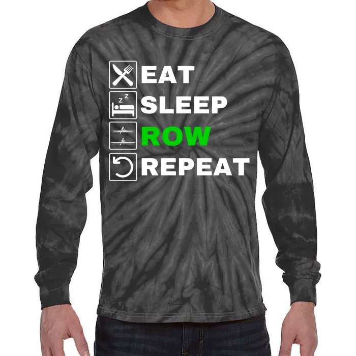 Eat Sleep Row Repeat, Erg Rowing Crew, Rowing Oar, Row Crew Tie-Dye Long Sleeve Shirt