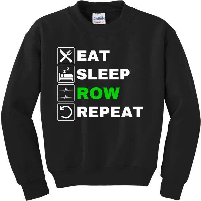 Eat Sleep Row Repeat, Erg Rowing Crew, Rowing Oar, Row Crew Kids Sweatshirt