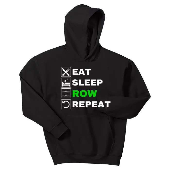 Eat Sleep Row Repeat, Erg Rowing Crew, Rowing Oar, Row Crew Kids Hoodie