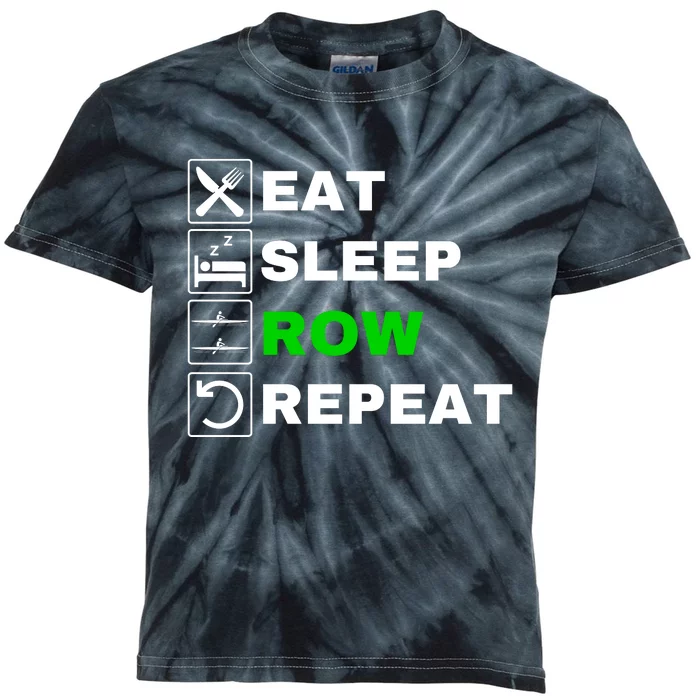 Eat Sleep Row Repeat, Erg Rowing Crew, Rowing Oar, Row Crew Kids Tie-Dye T-Shirt