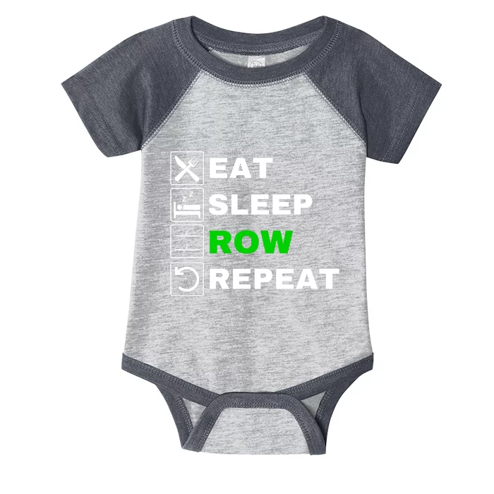 Eat Sleep Row Repeat, Erg Rowing Crew, Rowing Oar, Row Crew Infant Baby Jersey Bodysuit