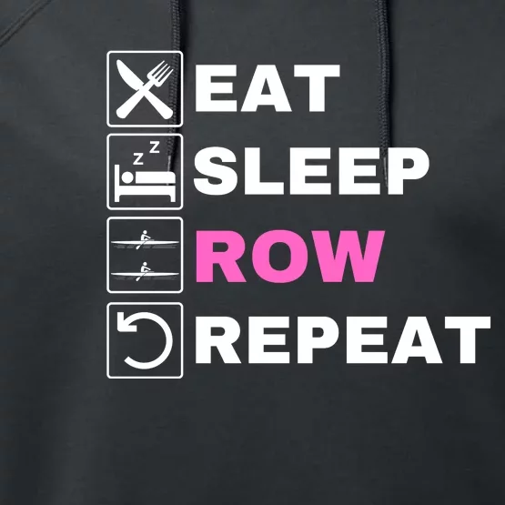 Eat Sleep Row Repeat, Erg Rowing Crew, Rowing Oar, Row Crew Performance Fleece Hoodie