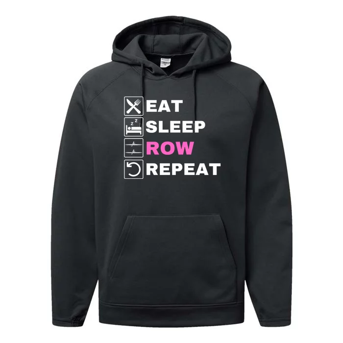 Eat Sleep Row Repeat, Erg Rowing Crew, Rowing Oar, Row Crew Performance Fleece Hoodie