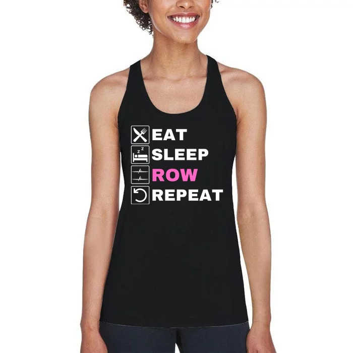 Eat Sleep Row Repeat, Erg Rowing Crew, Rowing Oar, Row Crew Women's Racerback Tank