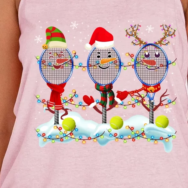 Elf Santa Reindeer Tennis Xmas Lights Tennis Player Gift Women's Knotted Racerback Tank