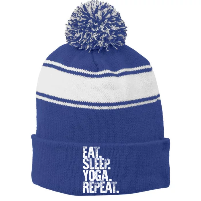 Eat Sleep Repeat Gift Eat Sleep Yoga Repeat Gift Stripe Pom Pom Beanie