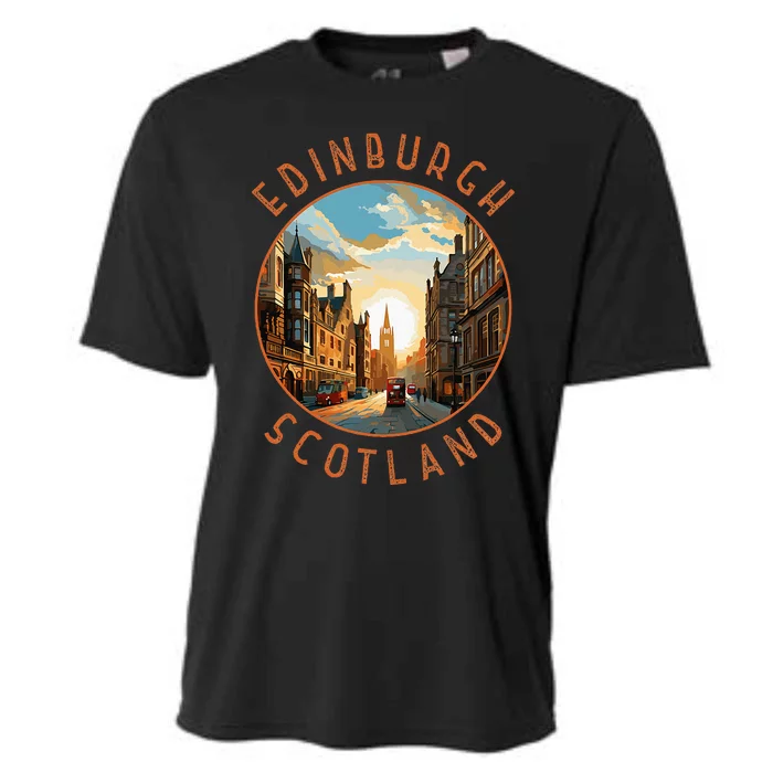 Edinburgh Scotland Retro Distressed Circle Travel Souvenir Cooling Performance Crew T-Shirt