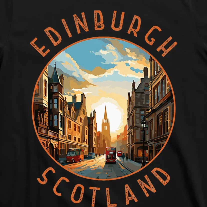 Edinburgh Scotland Retro Distressed Circle Travel Souvenir T-Shirt