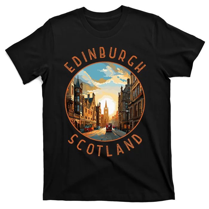 Edinburgh Scotland Retro Distressed Circle Travel Souvenir T-Shirt