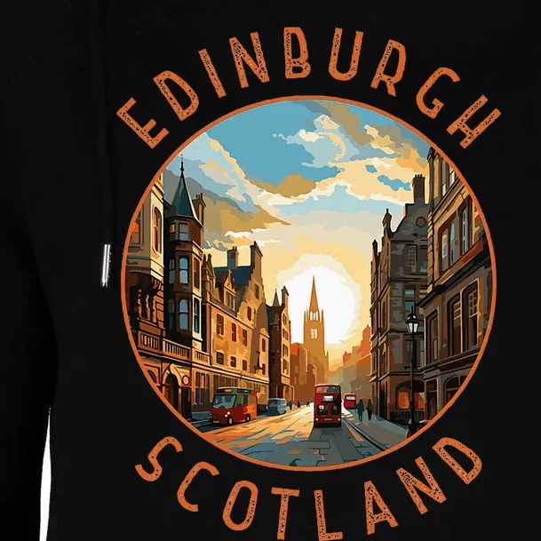 Edinburgh Scotland Retro Distressed Circle Travel Souvenir Womens Funnel Neck Pullover Hood