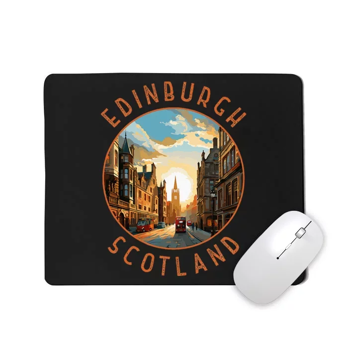 Edinburgh Scotland Retro Distressed Circle Travel Souvenir Mousepad