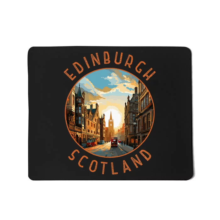 Edinburgh Scotland Retro Distressed Circle Travel Souvenir Mousepad