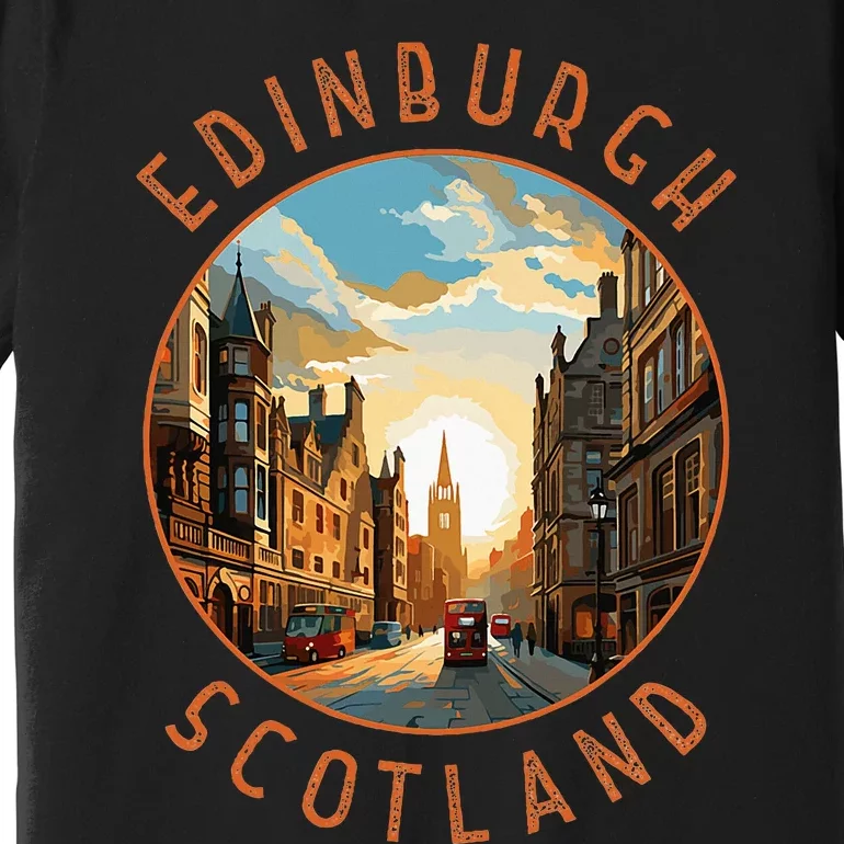 Edinburgh Scotland Retro Distressed Circle Travel Souvenir Premium T-Shirt