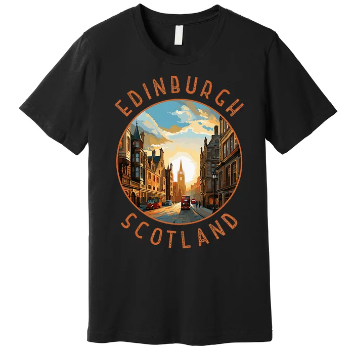 Edinburgh Scotland Retro Distressed Circle Travel Souvenir Premium T-Shirt