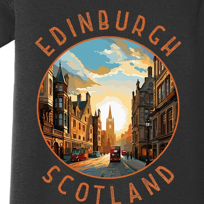 Edinburgh Scotland Retro Distressed Circle Travel Souvenir Baby Bodysuit