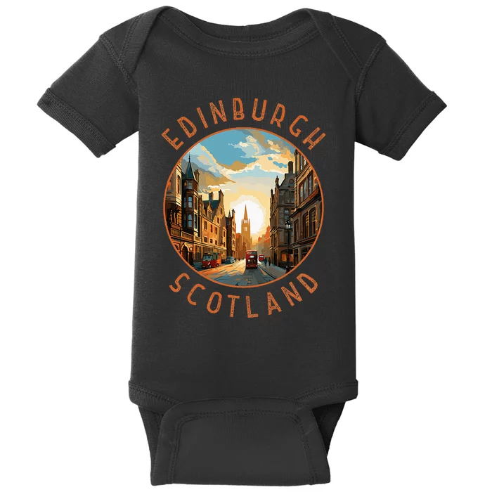 Edinburgh Scotland Retro Distressed Circle Travel Souvenir Baby Bodysuit