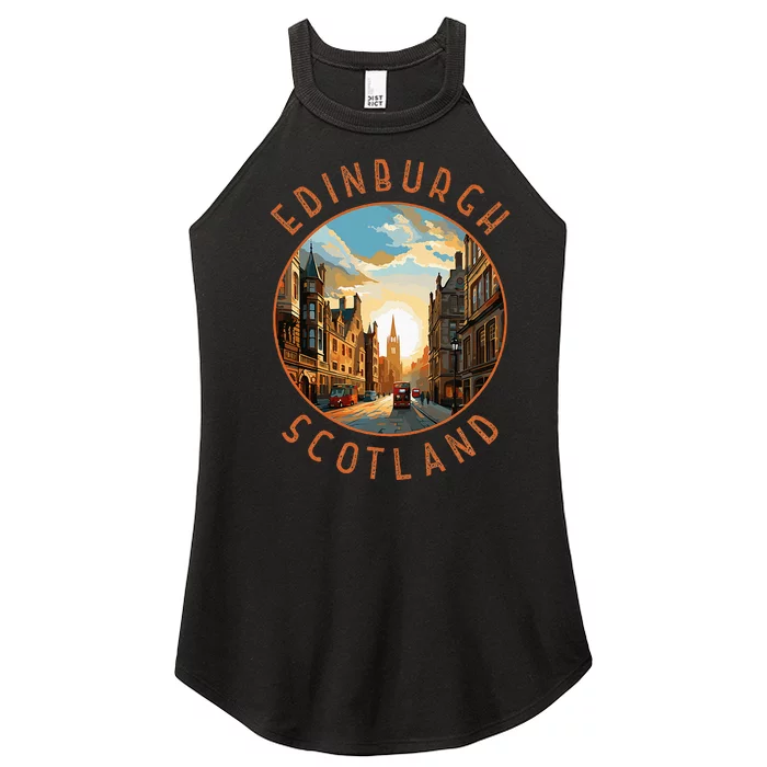 Edinburgh Scotland Retro Distressed Circle Travel Souvenir Women’s Perfect Tri Rocker Tank