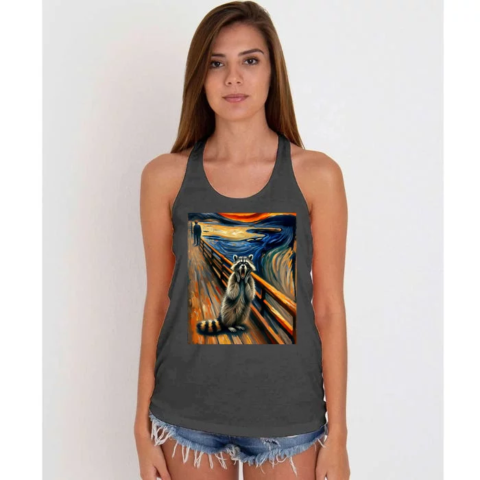 Expressionist Scream Raccoon Lovers | Artistic Raccoon Women's Knotted Racerback Tank