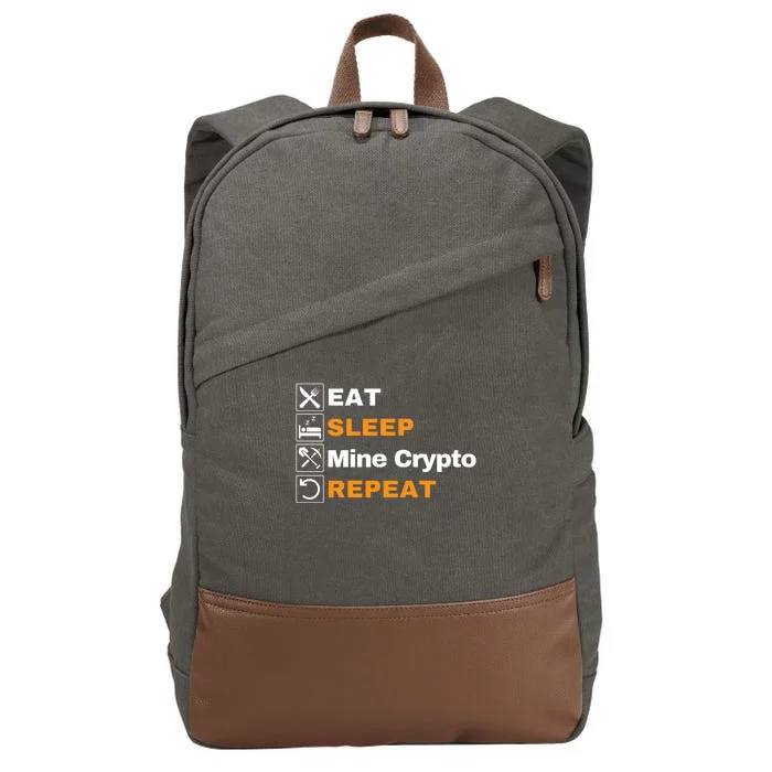 Eat Sleep Repeat Mine Crypto Bitcoin Blockchain DeFi HODL Cotton Canvas Backpack