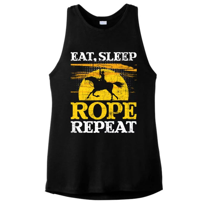 Eat Sleep Rope Repeat Cowboy Header Heeler Roping Lover Ladies Tri-Blend Wicking Tank