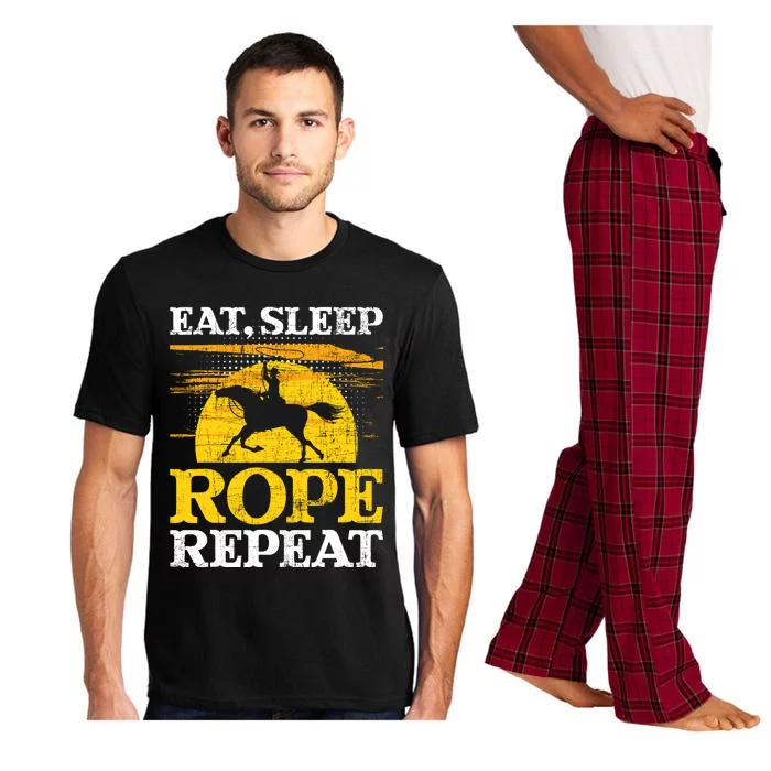 Eat Sleep Rope Repeat Cowboy Header Heeler Roping Lover Pajama Set