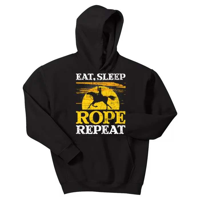 Eat Sleep Rope Repeat Cowboy Header Heeler Roping Lover Kids Hoodie