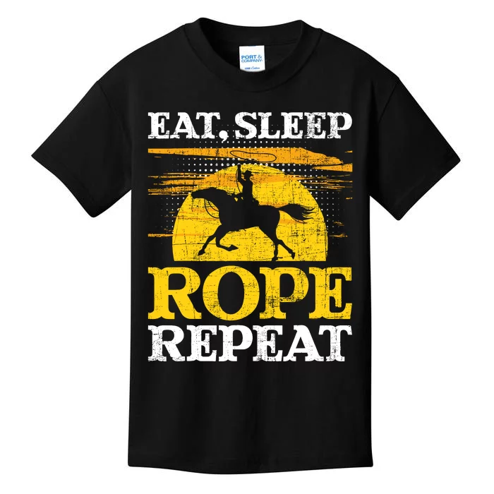 Eat Sleep Rope Repeat Cowboy Header Heeler Roping Lover Kids T-Shirt