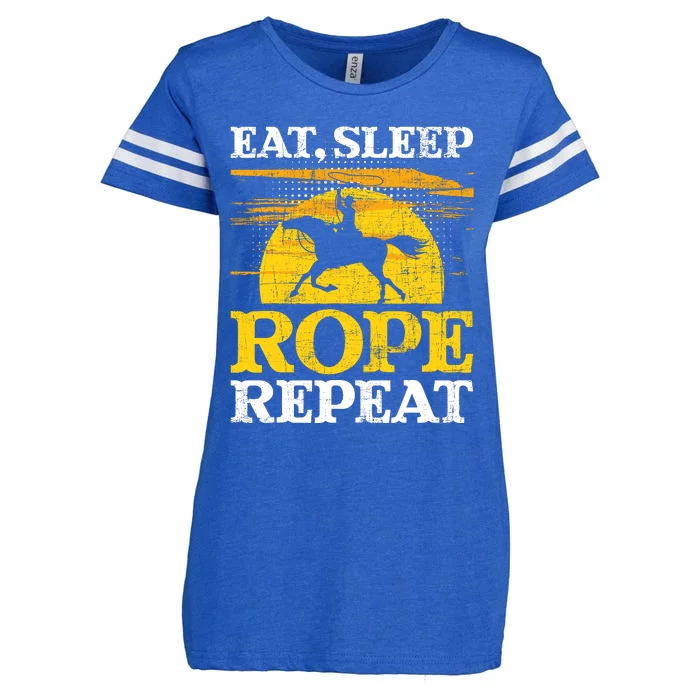 Eat Sleep Rope Repeat Cowboy Header Heeler Roping Lover Enza Ladies Jersey Football T-Shirt