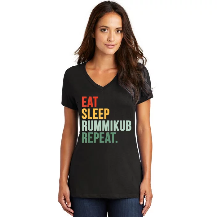 Eat Sleep Rummikub Repeat Multicolored Font Women's V-Neck T-Shirt