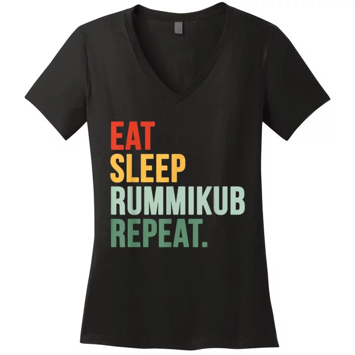 Eat Sleep Rummikub Repeat Multicolored Font Women's V-Neck T-Shirt