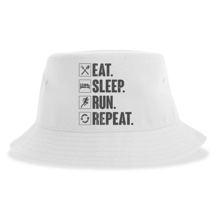 Eat Sleep Run Repeat Funny Vintage Running Runner Gift Sustainable Bucket Hat