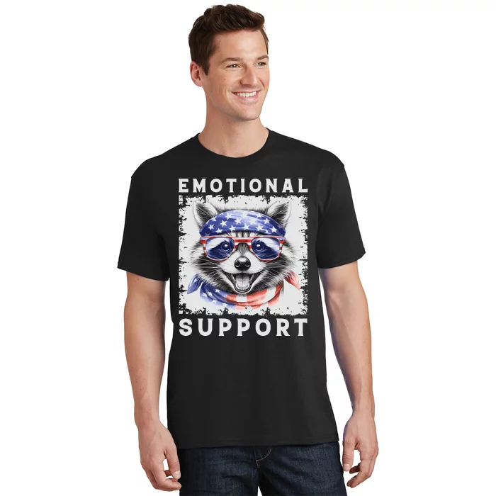 Emotional Support Raccoon Zootherapy Raccoon American Flag T-Shirt