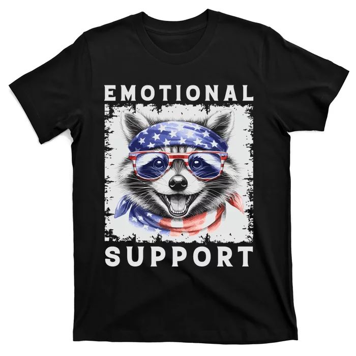 Emotional Support Raccoon Zootherapy Raccoon American Flag T-Shirt