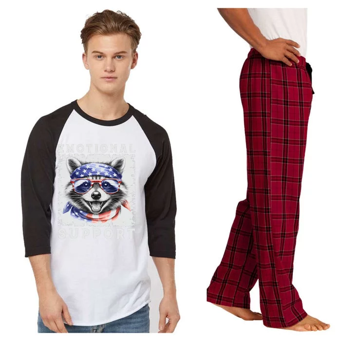 Emotional Support Raccoon Zootherapy Raccoon American Flag Raglan Sleeve Pajama Set