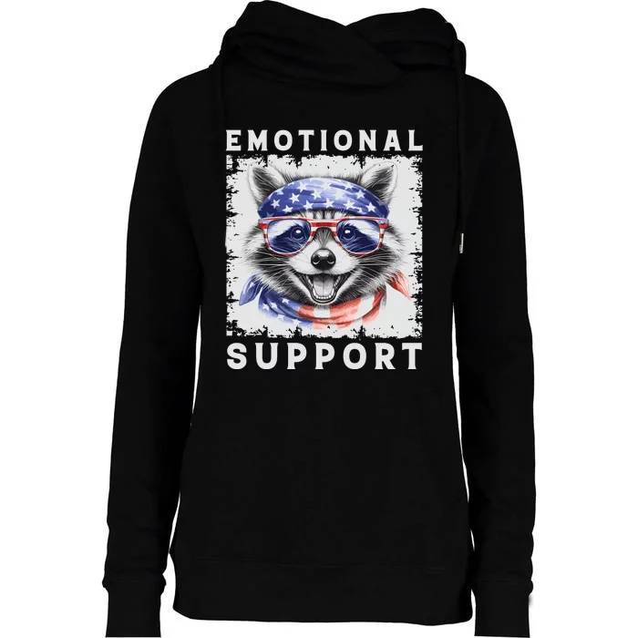 Emotional Support Raccoon Zootherapy Raccoon American Flag Womens Funnel Neck Pullover Hood