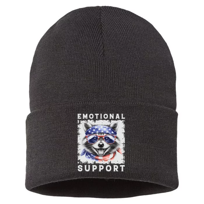 Emotional Support Raccoon Zootherapy Raccoon American Flag Sustainable Knit Beanie