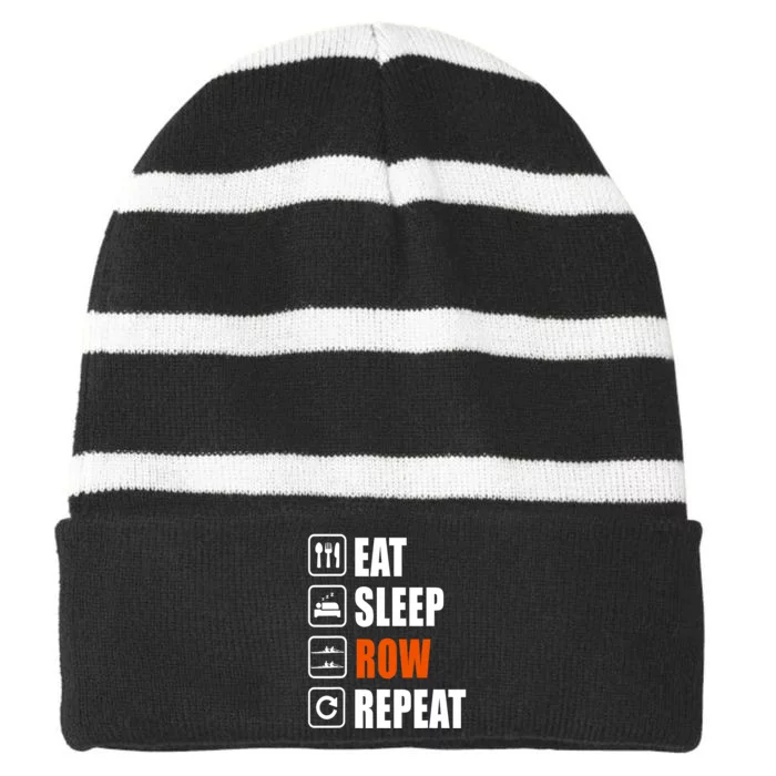 Eat Sleep Row Repeat Erg Rowing Crew Rowing Oar Row Crew Striped Beanie with Solid Band