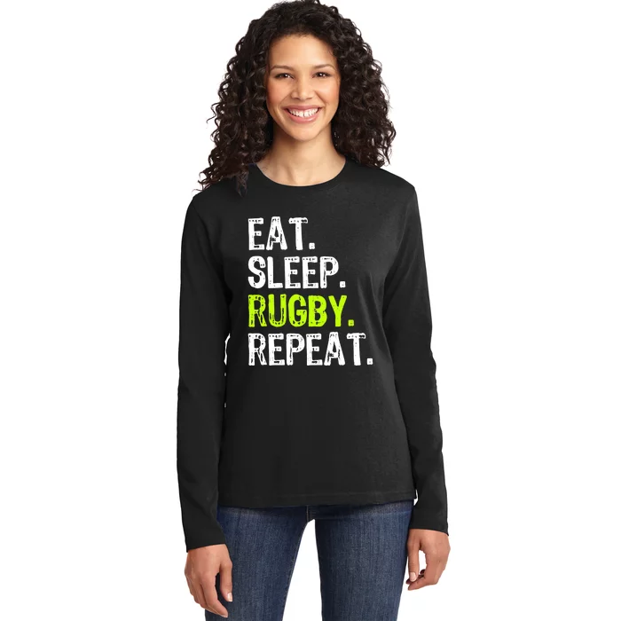 Eat Sleep Rugby Repeat Player Fan Lover Funny Ladies Long Sleeve Shirt