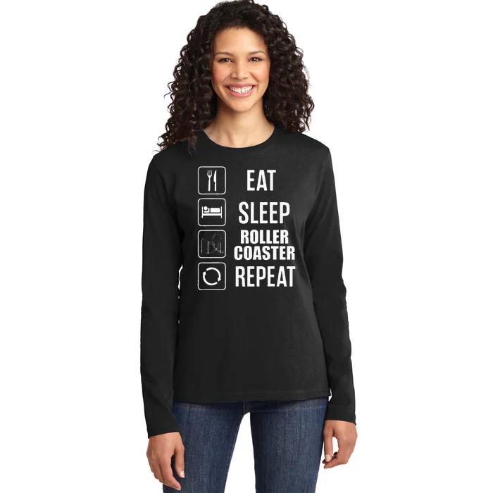 Eat Sleep Roller Coaster Repeat Rollercoaster Ladies Long Sleeve Shirt