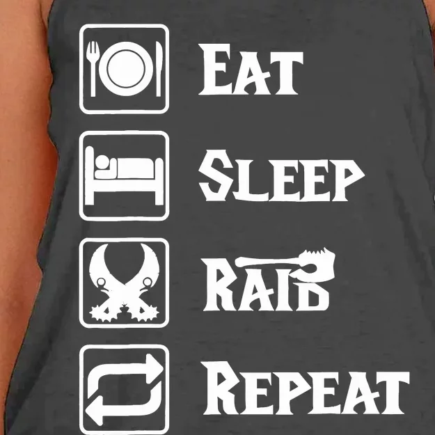 Eat Sleep Raid Repeat Gaming Wow Rpg Women's Knotted Racerback Tank