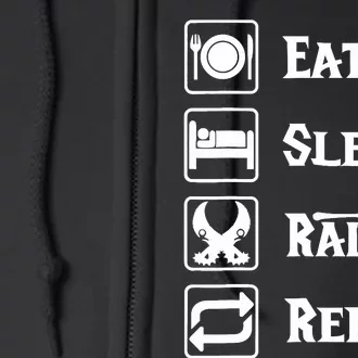 Eat Sleep Raid Repeat Gaming Wow Rpg Full Zip Hoodie