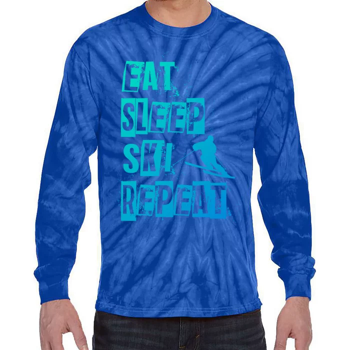 Eat Sleep Ski Repeat Gift Tie-Dye Long Sleeve Shirt