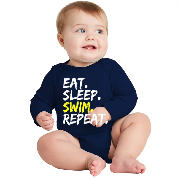 Eat Sleep Swim Repeat Water Sports Swim Outfit Baby Long Sleeve Bodysuit