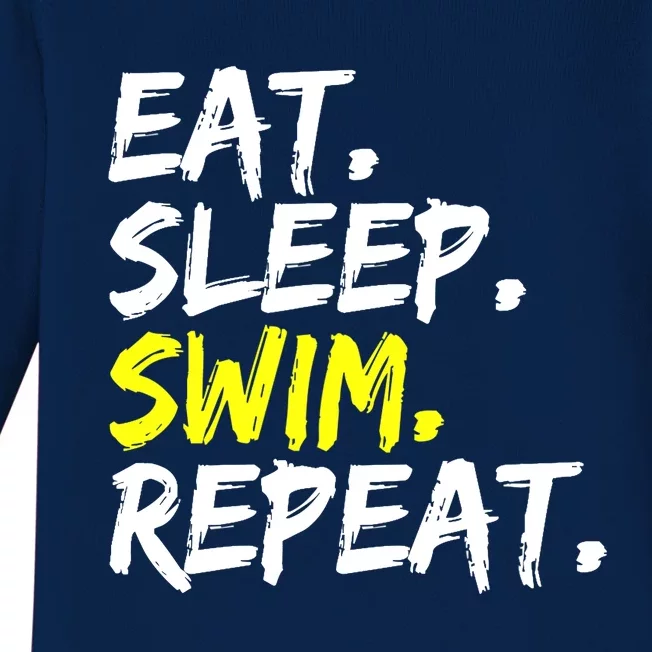 Eat Sleep Swim Repeat Water Sports Swim Outfit Baby Long Sleeve Bodysuit