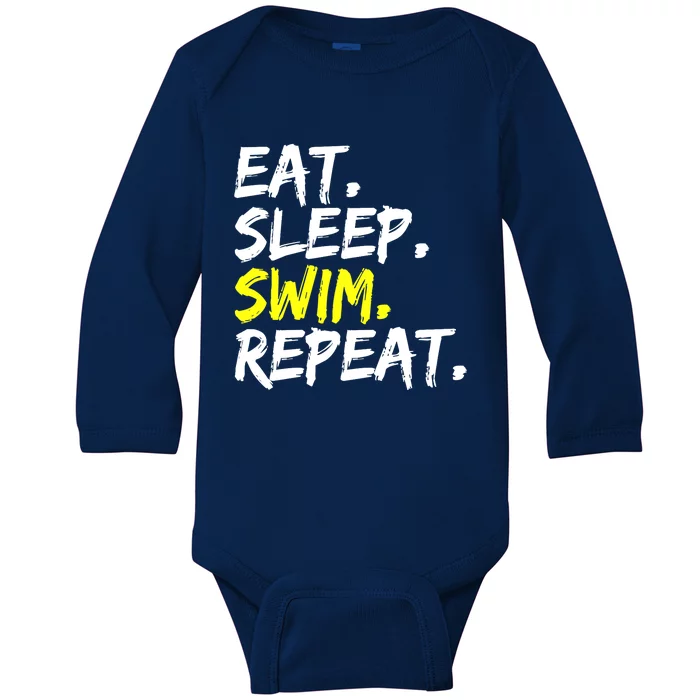 Eat Sleep Swim Repeat Water Sports Swim Outfit Baby Long Sleeve Bodysuit