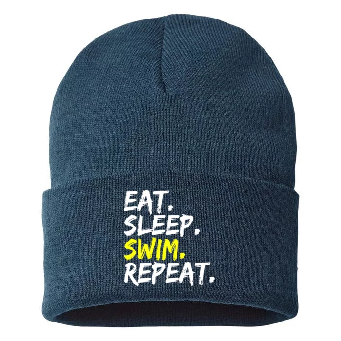 Eat Sleep Swim Repeat Water Sports Swim Outfit Sustainable Knit Beanie