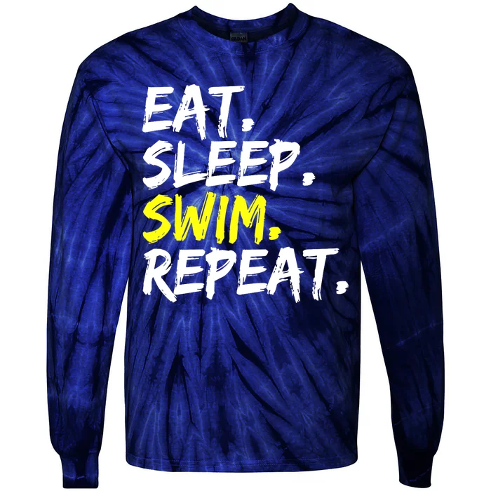 Eat Sleep Swim Repeat Water Sports Swim Outfit Tie-Dye Long Sleeve Shirt