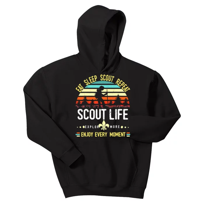 Eat Sleep Scout Repeat Vintage Scouting Funny Kids Hoodie