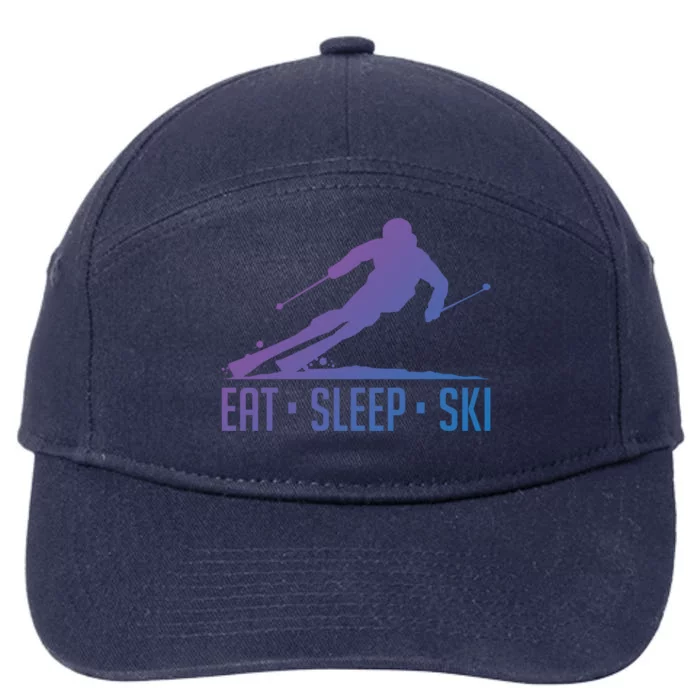 Eat Sleep Ski Skiing Skier Snow Winter Vacation Gift 7-Panel Snapback Hat